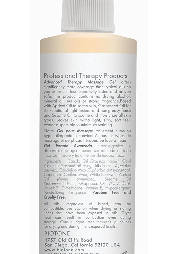 BIOTONE Advanced Therapy Massage Gel - Hypoallergenic Formula with Grapeseed, Apricot & Sesame Oils, 240ml - Image 2